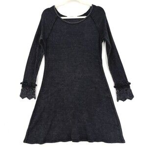 Able Princess Grunge Waffle Dress Size M Black Stone Wash Lace Cuff Goth Chic